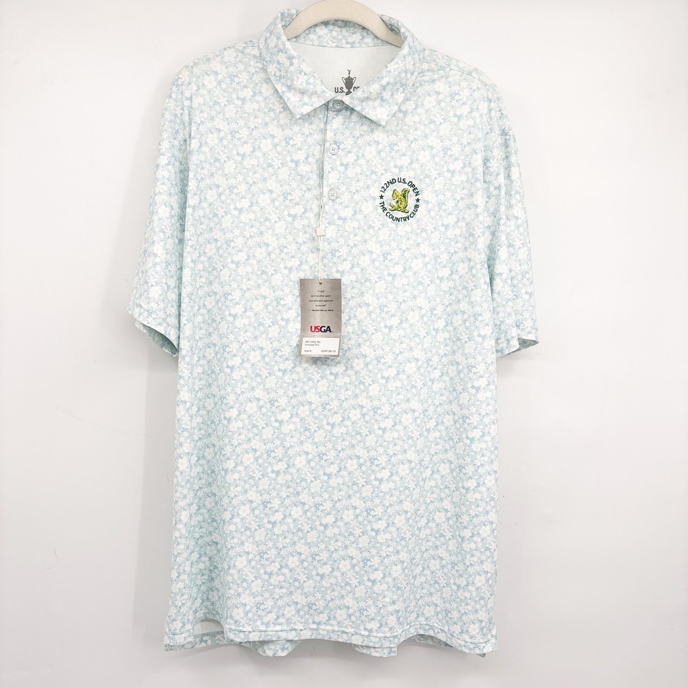 NWT USGA Mens Primrose Floral 122nd U.S. Open Country Club Golf Polo Sky Size XL